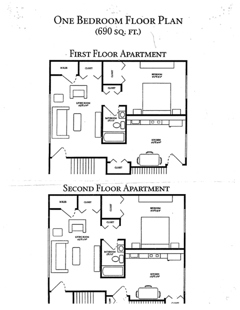 Floor plan for 1 bed, 1 bath